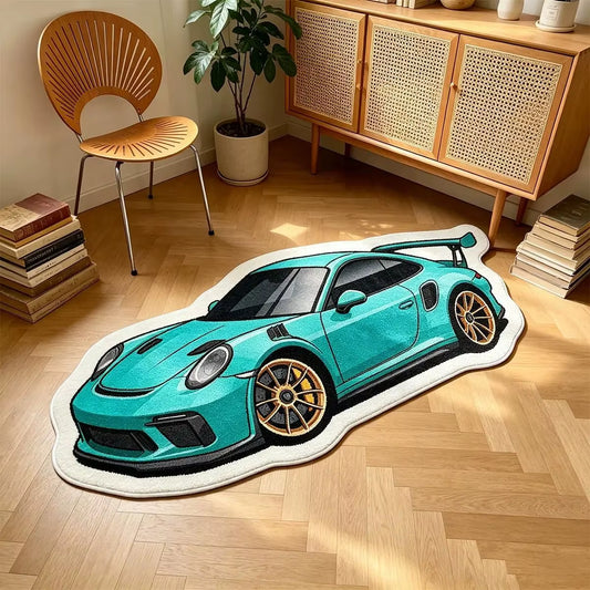 VIKAMA Sports Car Shaped Plush Rug Non Slip Washable Racing Carpet for Boy Bedroom Gaming Room Kids Nursery Home Decor