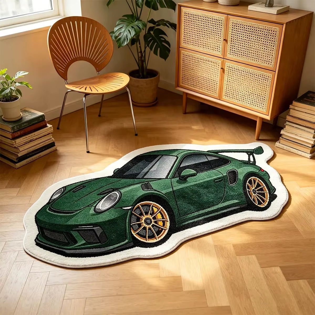 VIKAMA Sports Car Shaped Plush Rug Non Slip Washable Racing Carpet for Boy Bedroom Gaming Room Kids Nursery Home Decor